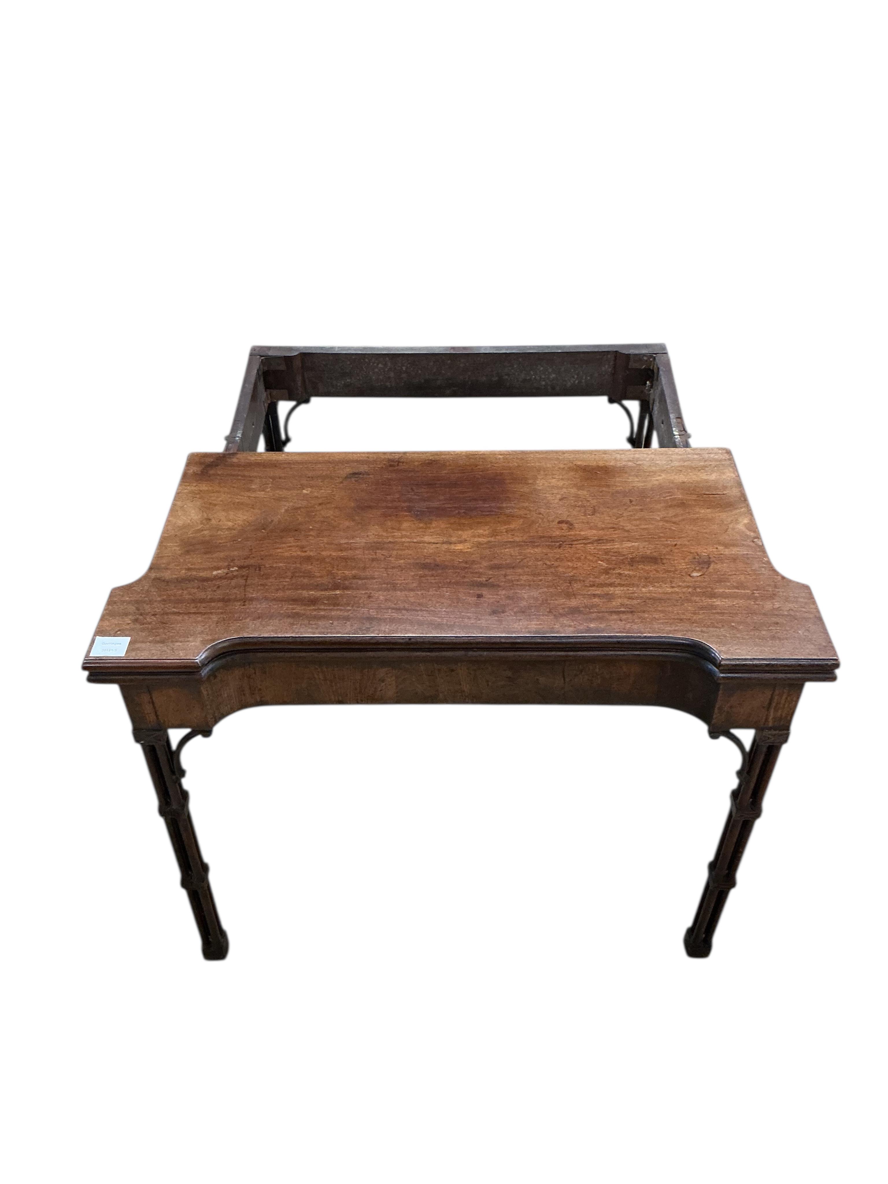 A George III Chippendale style mahogany folding card table on cluster column legs, width 90cm, depth 45cm, height 74cm